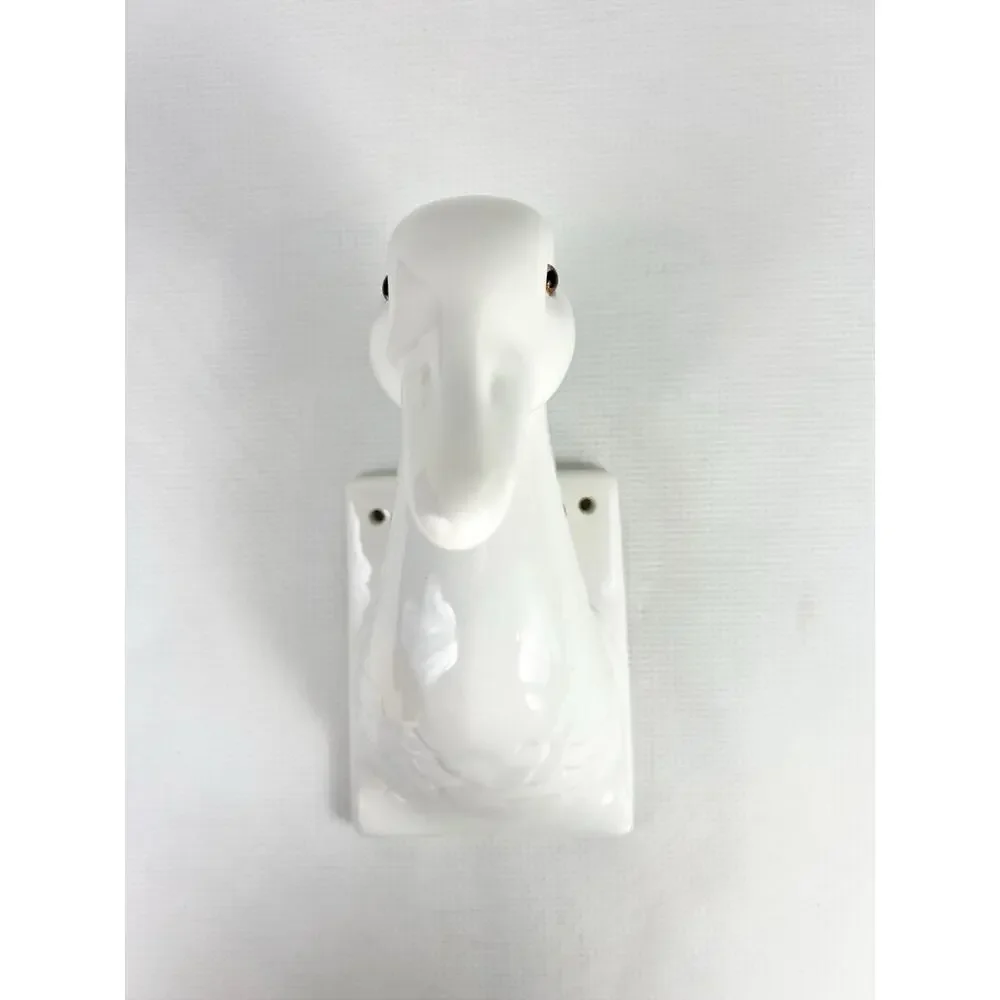 White Ceramic Goose Duck Head Wall Mount Hook Apron Towel Holder Farmhouse READ